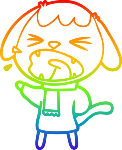 Gökkuşağı gradyan çizimi. Bir insan tarafından çizilmiş şirin bir köpek çizimi.