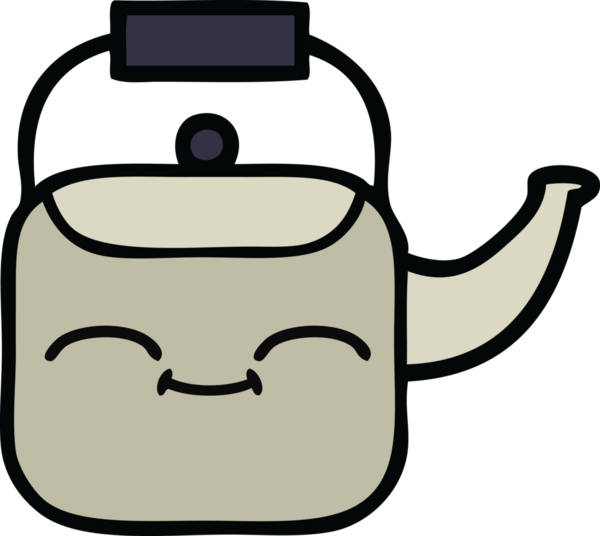 Bir insan tarafından çizilmiş tatlı bir çaydanlık karikatürü.