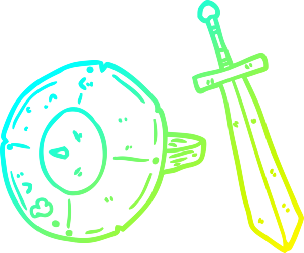 Eski bir gladyatör kalkanı ve bir insan tarafından çekilen kılıcın soğuk gradyan çizgisi