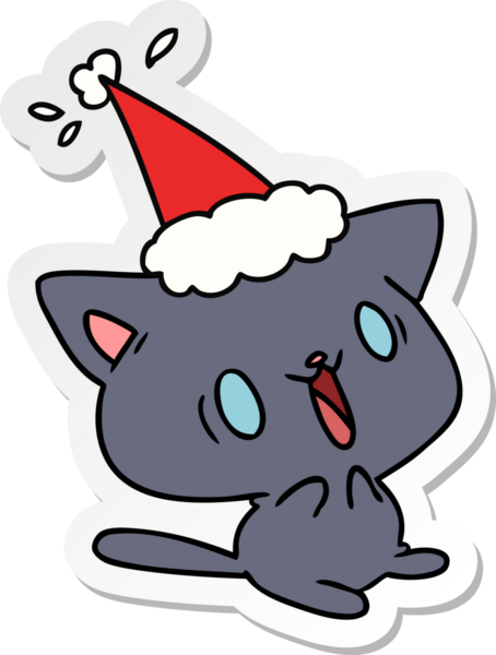 Bir insan tarafından çizilmiş kawaii kedisinin el çizimi Noel çıkartması.