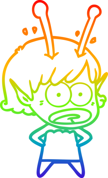 gökkuşağı gradyan çizimi bir çizgi film şok uzaylı kız bir insan tarafından çizildi