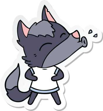 Bir insan tarafından çizilmiş uluyan kurt çizgi filminin çıkartması.