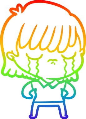 Gökkuşağı gradyan çizimi bir insan tarafından çizilmiş ağlayan bir çizgi kadın çizimi