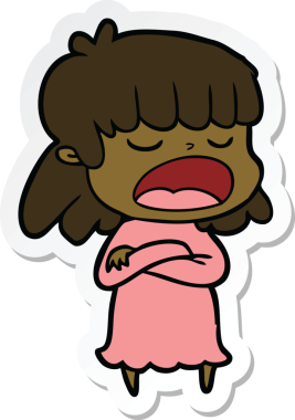 Bir insan tarafından çizilmiş yüksek sesle konuşan bir karikatür kadının çıkartması.