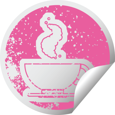 Bir insan tarafından çizilmiş sıcak bir fincan kahvenin sıkıntılı çıkartma simgesi.