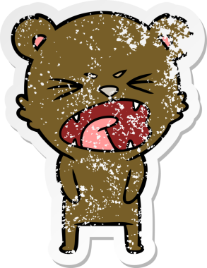 Bir insan tarafından çizilmiş kızgın çizgi film ayısının sıkıntılı çıkartması.