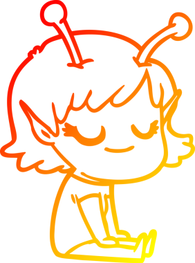 Bir insan tarafından çizilmiş gülümseyen uzaylı kız çizgi filmi.