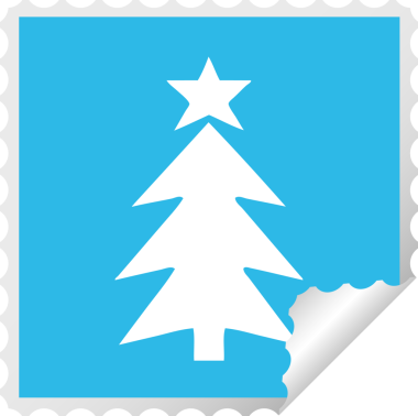 Bir insan tarafından çizilmiş bir noel ağacının kare soyulmuş çıkartması.