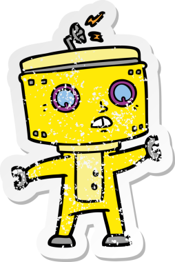 Bir insan tarafından çizilmiş karikatür robotunun sıkıntılı çıkartması.