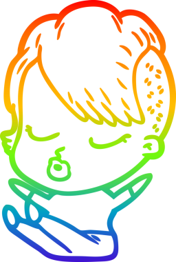 Gökkuşağı gradyan çizgi çizimi Bir insan tarafından çizilmiş güzel hippi kız