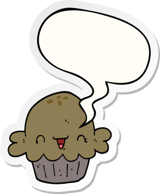 Bir insan tarafından çizilmiş baloncuk çıkartmalı şirin bir çizgi film pastası.