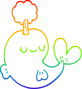 Gökkuşağı gradyan çizgisi bir insan tarafından çizilmiş şirin bir balina çizimi