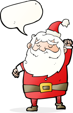 Noel Baba çizgi filmi bir insan tarafından çizilmiş konuşma balonuyla havaya vuruyor.