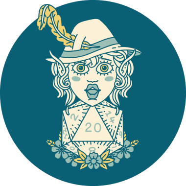 Retro Dövme Tarzı Elf karakteri Bir insan tarafından çizilmiş doğal yirmi zar ile