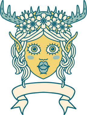 Retro Dövme Tarzı Elf Karakter Yüzü Bir insan tarafından çizilmiş pankartıyla