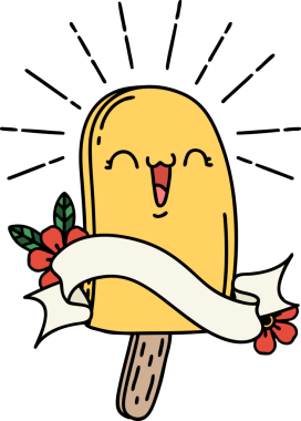 Bir insan tarafından çizilmiş dövme stili buz lolipoplu parşömen.