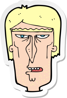 Bir insan tarafından çizilmiş kızgın bir karikatür çıkartması.