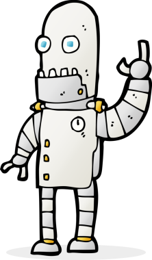 Bir insan tarafından çizilmiş çizgi film sallayan robot.