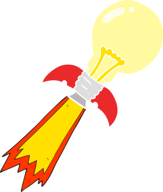 Bir insan tarafından çizilmiş ampul roket gemisinin düz renk çizimi