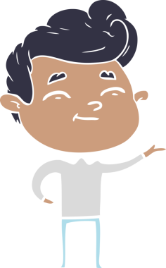 Bir insan tarafından çizilmiş mutlu düz renkli karikatür adam.