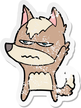 Bir insan tarafından çizilmiş kızgın bir kurdun sıkıntılı çıkartması.