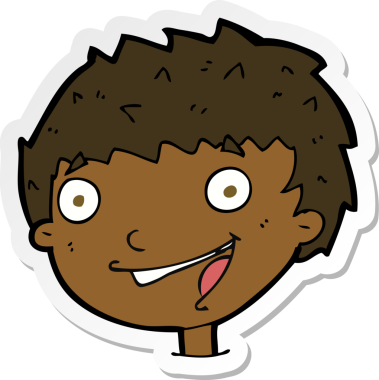 Bir insan tarafından çizilmiş, gülen bir çocuğun çıkartması.