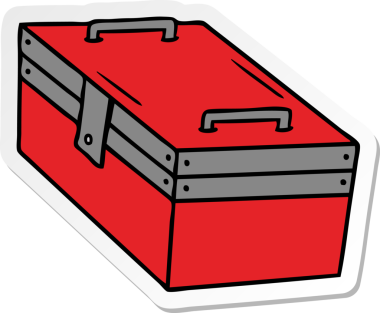 Bir insan tarafından çizilmiş metal bir alet kutusunun el çizimi karikatürü.