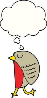 Bir insan tarafından çizilmiş düşünce baloncuklu çizgi film kuşu.