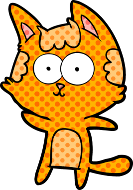 Bir insan tarafından çizilmiş mutlu çizgi film kedisi.