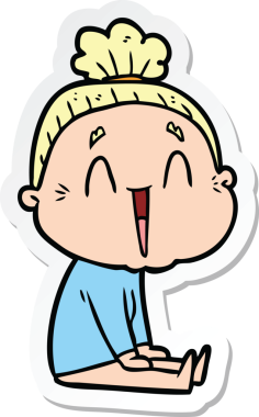 Bir insan tarafından çizilmiş mutlu yaşlı bir kadının çıkartması.