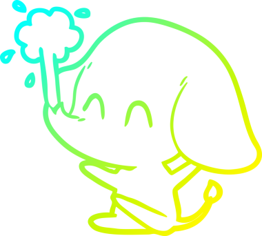 Bir insanın çizdiği suyu püskürten şirin bir filin soğuk eğimli çizgisi.