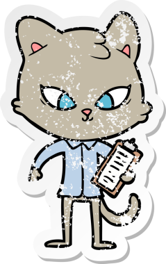 Bir insan tarafından çizilmiş şirin bir çizgi film kedisinin sıkıntılı çıkartması.