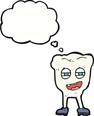 Bir insan tarafından çizilmiş düşünce balonlu komik diş karakteri.