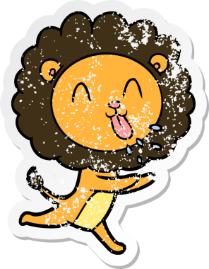 Bir insan tarafından çizilmiş mutlu çizgi film aslanının sıkıntılı çıkartması.