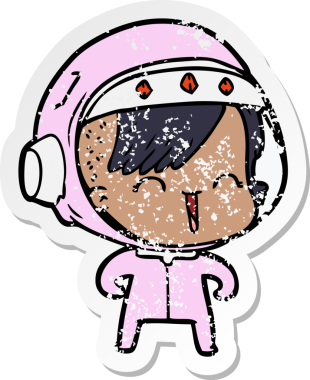 Bir insan tarafından çizilmiş mutlu bir uzay kızının sıkıntılı çıkartması.