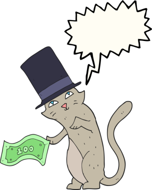 Bir insan tarafından çizilmiş serbest konuşma balonu çizgi filmi zengin kedi