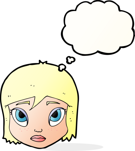 Bir insan tarafından çizilmiş düşünce baloncuklu kadın yüzü.