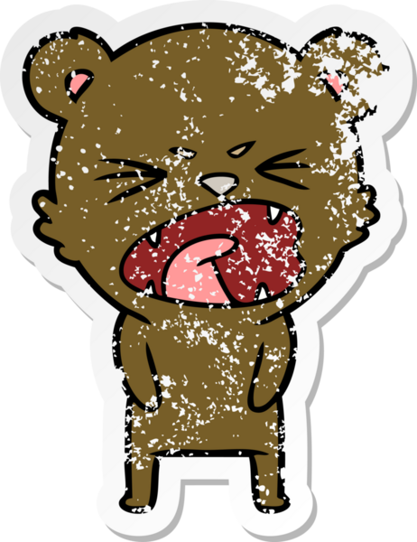 Bir insan tarafından çizilmiş kızgın çizgi film ayısının sıkıntılı çıkartması.