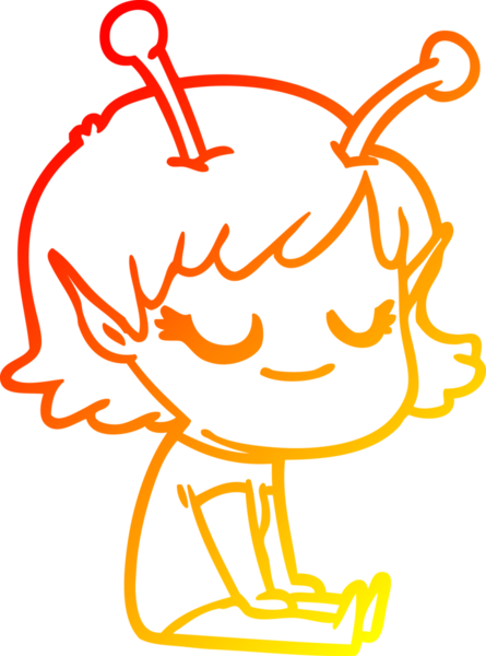 Bir insan tarafından çizilmiş gülümseyen uzaylı kız çizgi filmi.