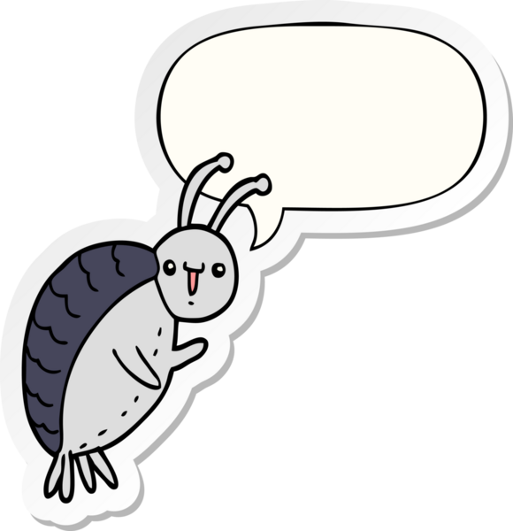 Bir insan tarafından çizilmiş konuşma balonu çıkartmalı çizgi film böceği.