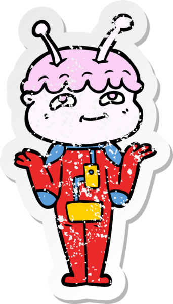 Bir insan tarafından çizilmiş dost canlısı bir uzay adamının sıkıntılı çıkartması.