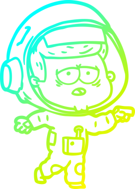 Bir insan tarafından çizilmiş soğuk gradyan çizgi çizimi yorgun astronot