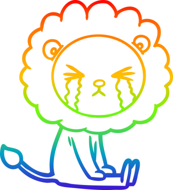 Bir insan tarafından çizilmiş ağlayan bir aslanın çizgi çizimi.