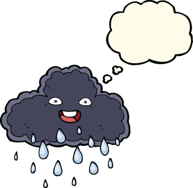 Bir insan tarafından çizilmiş düşünce baloncuklu karikatür yağmur bulutu