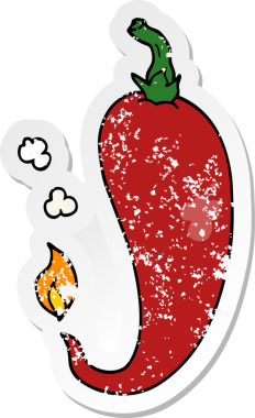 Bir insan tarafından çizilmiş kırmızı biberin sıkıntılı çıkartması.