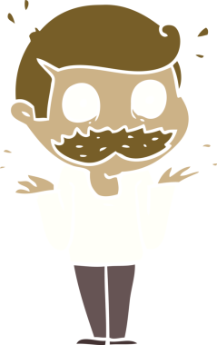 Bıyıklı düz renkli karikatür adam bir insan tarafından çizilmiş.