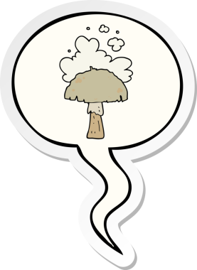 Bir insan tarafından çizilmiş konuşma balonu çıkartmalı spor bulutlu mantar mantarı.