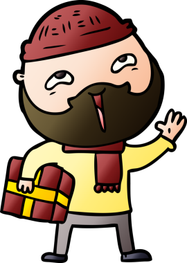 Bir insan tarafından çizilmiş mutlu sakallı bir adam.