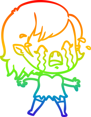 Gökkuşağı gradyan çizimi bir insan tarafından çizilmiş ağlayan vampir kız çizgi