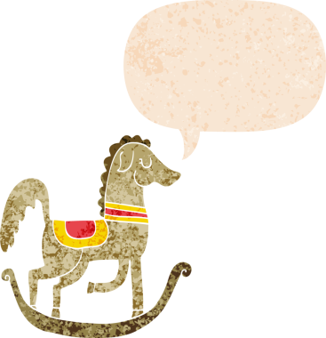 Bir insan tarafından çizilmiş, grunge 'deki konuşma baloncuklu çizgi film sallanan atı.